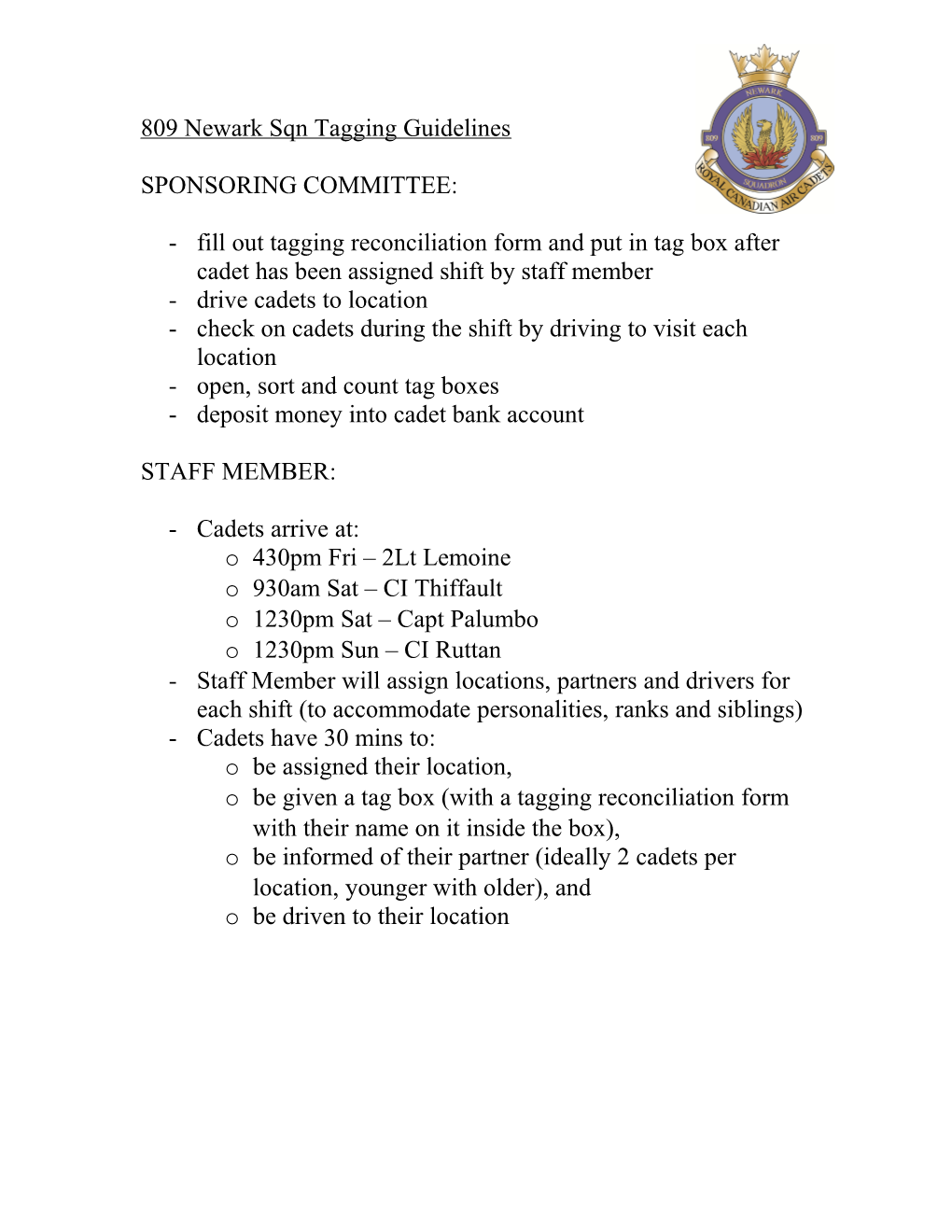 809 Newark Sqn Tagging Guidelines