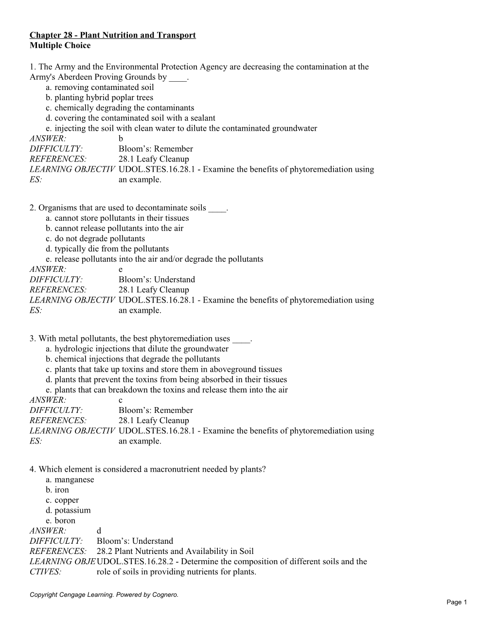 Chapter 28 - Plant Nutrition and Transport