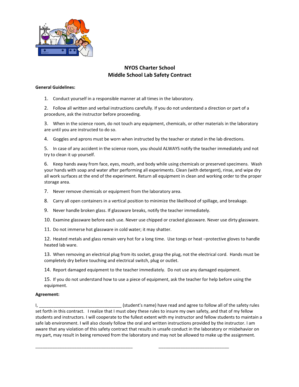 Middle School Lab Safety Contract