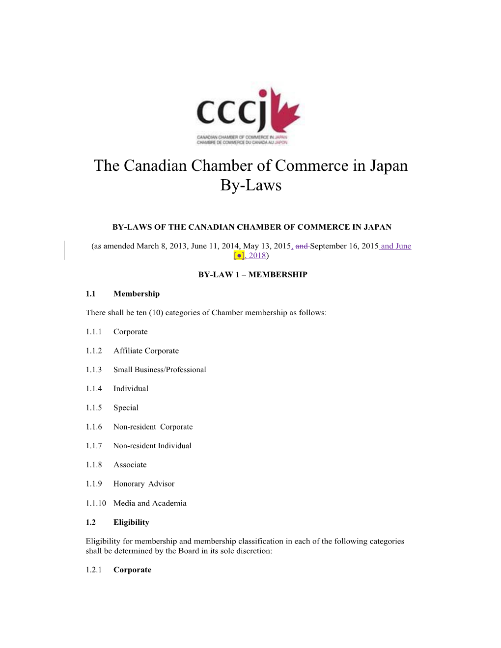 CCCJ By-Laws (As Amended) - Version Uploaded on September 17, 2015