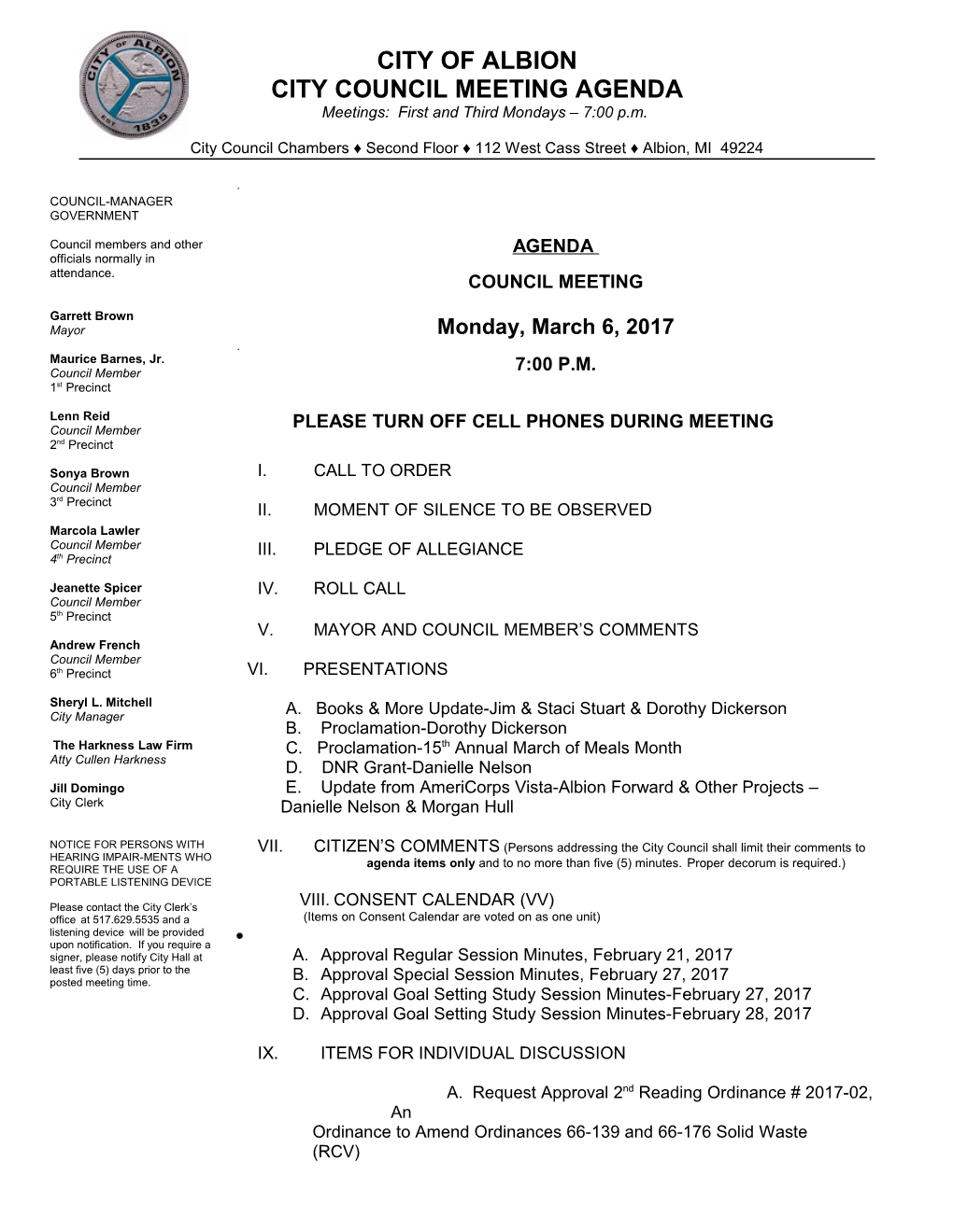 City Council Meeting Agenda s1