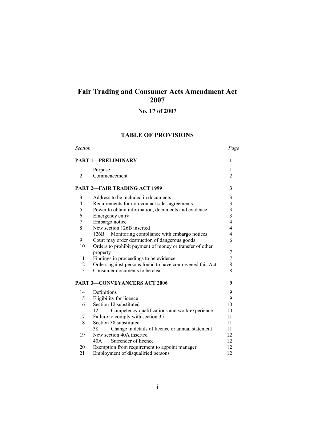 Fair Trading and Consumer Acts Amendment Act 2007