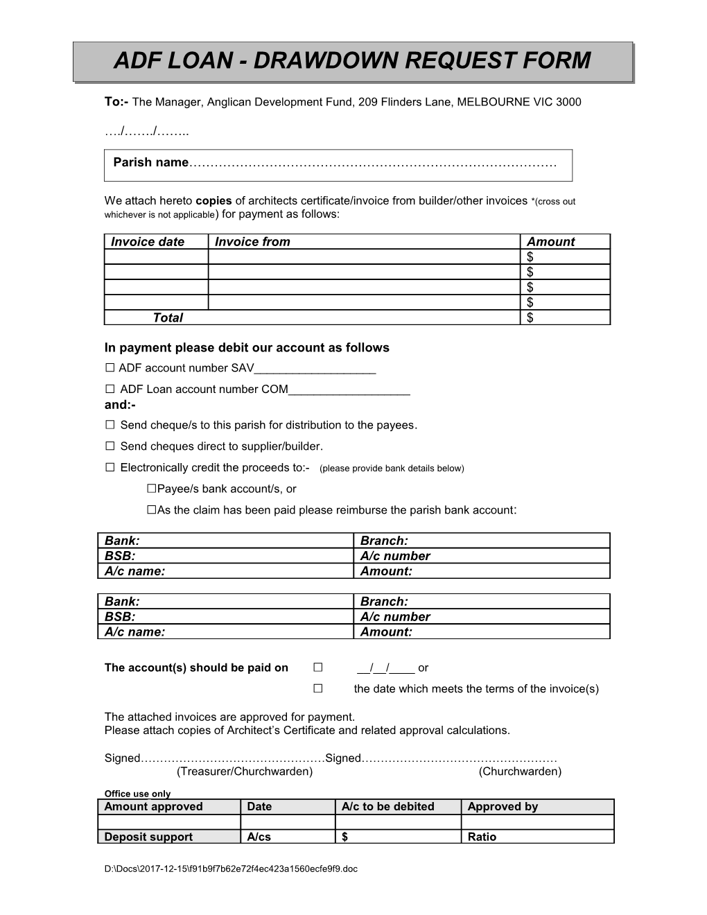 Loan Drawdown Request Form - General