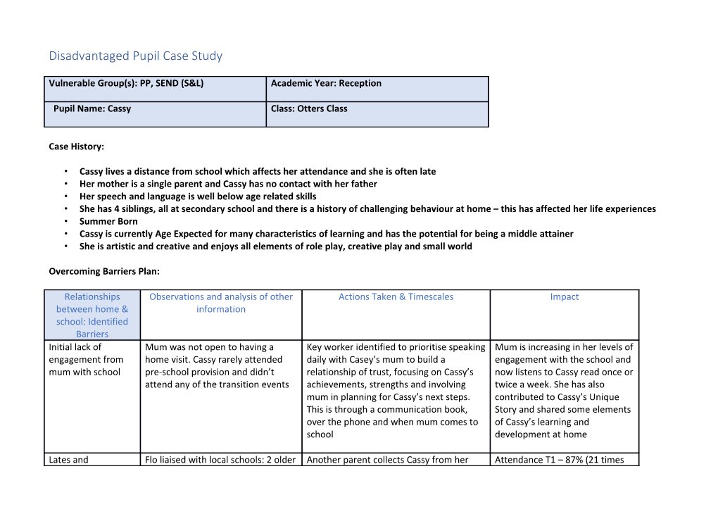 Disadvantaged Pupil Case Study