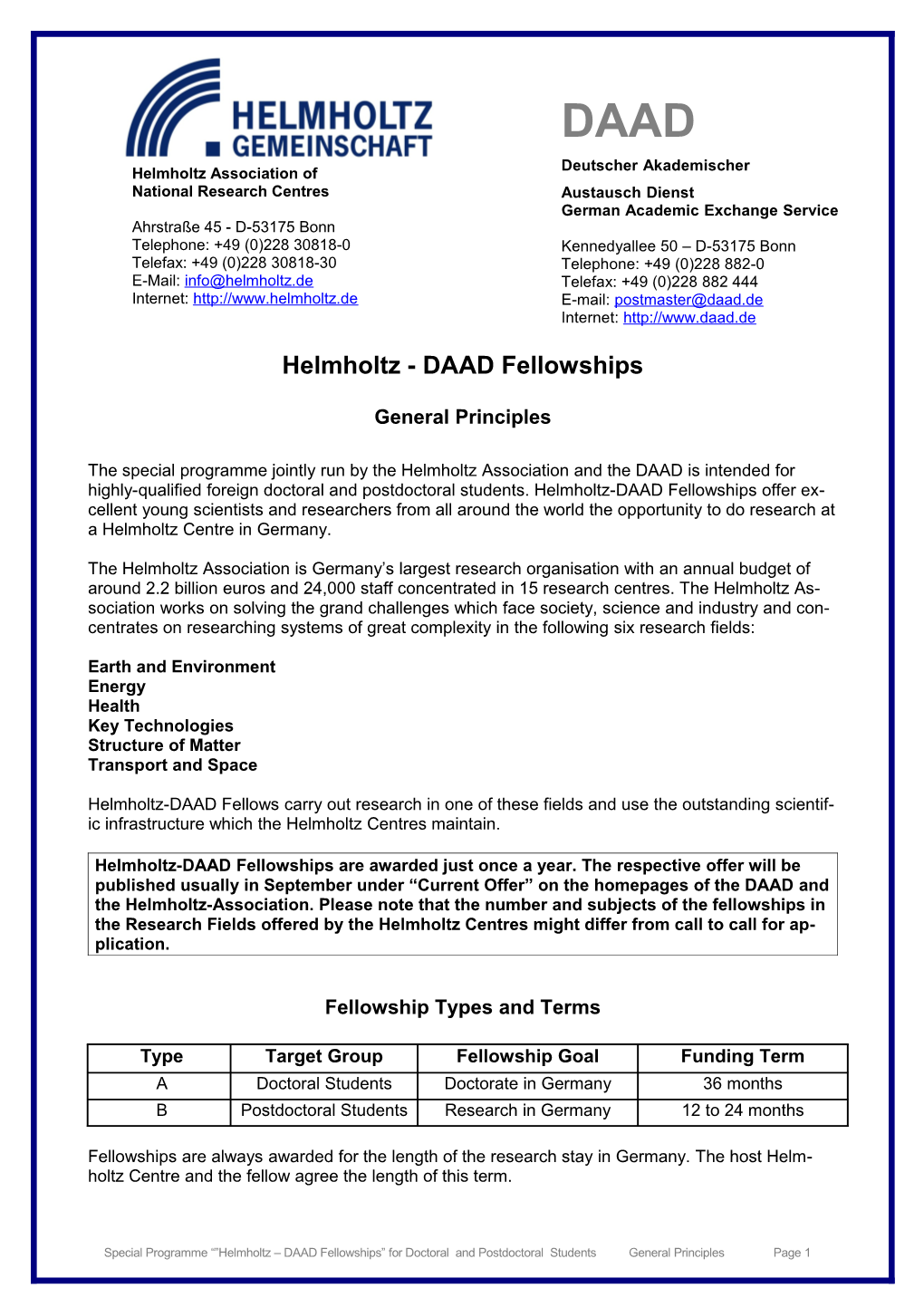 Helmholtz - DAAD Fellowships