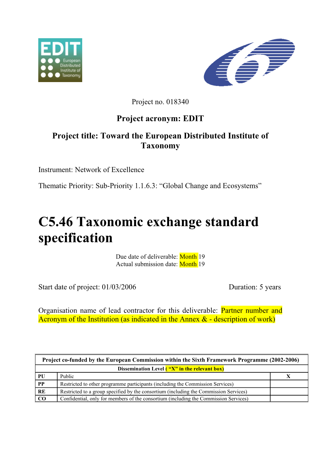 Project Title: Toward the European Distributed Institute of Taxonomy