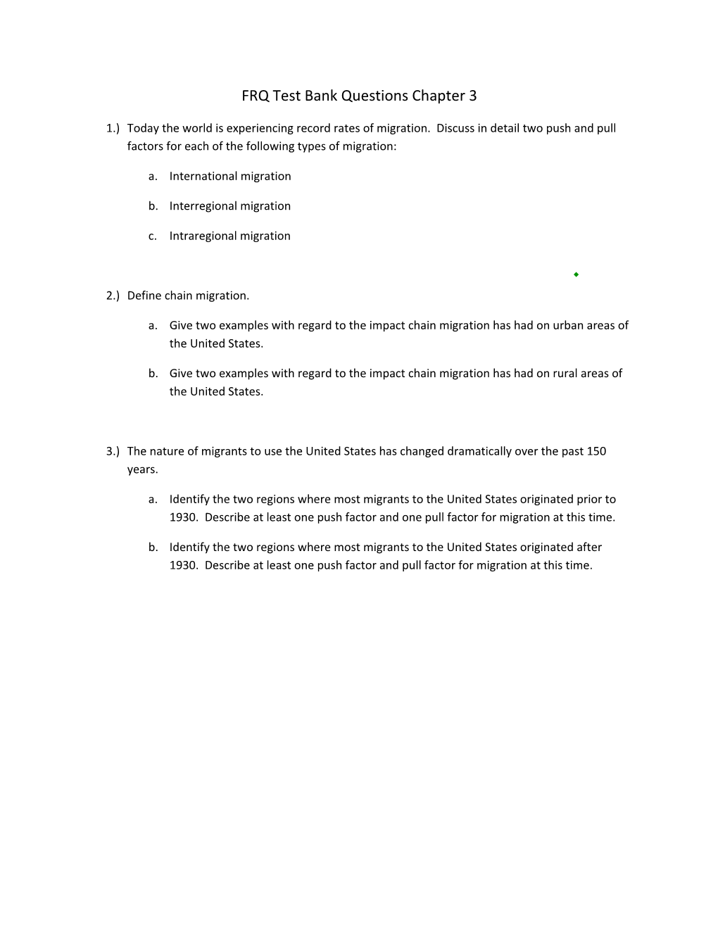FRQ Test Bank Questions Chapter 3
