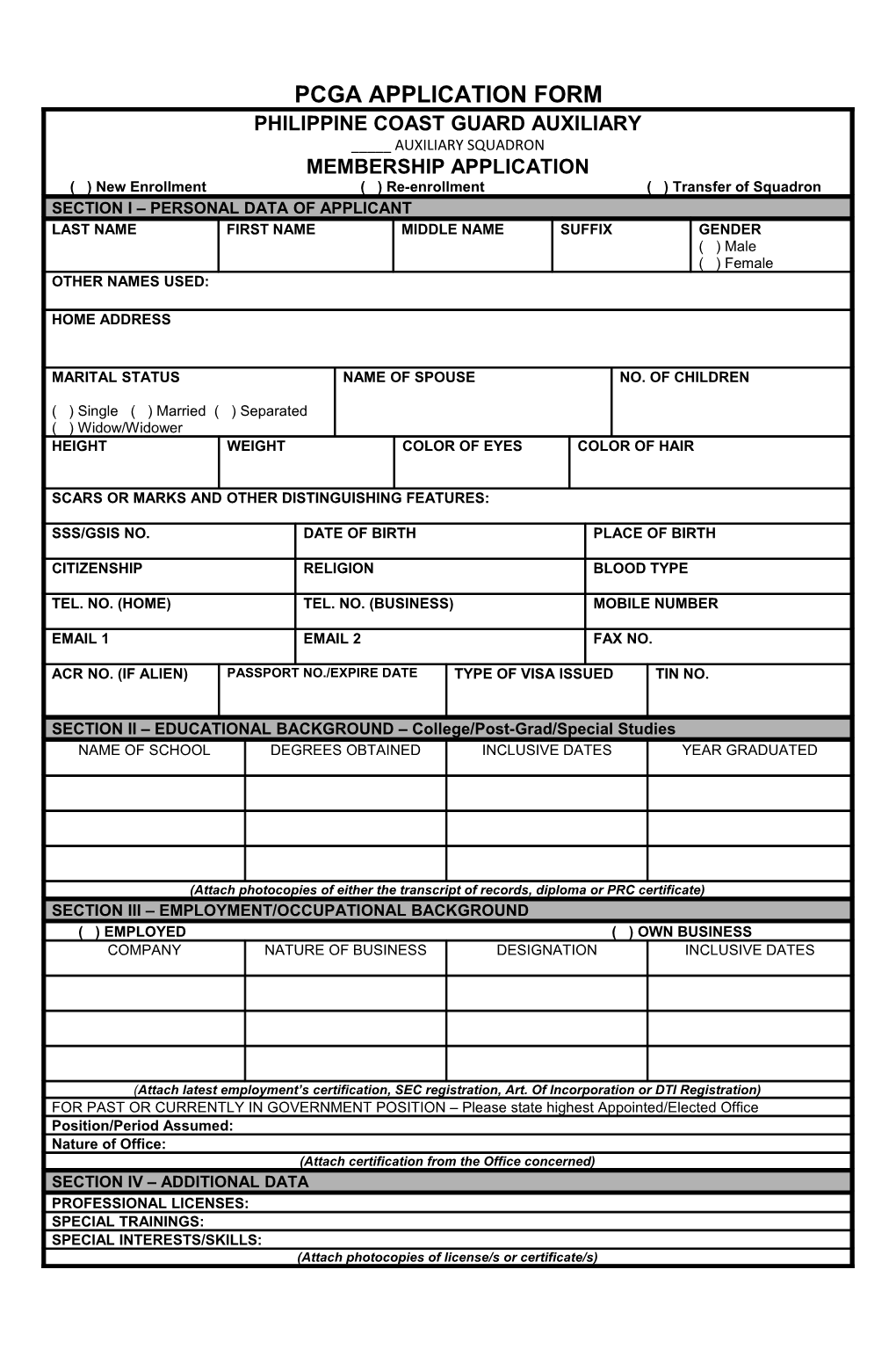 Pcga Application Form