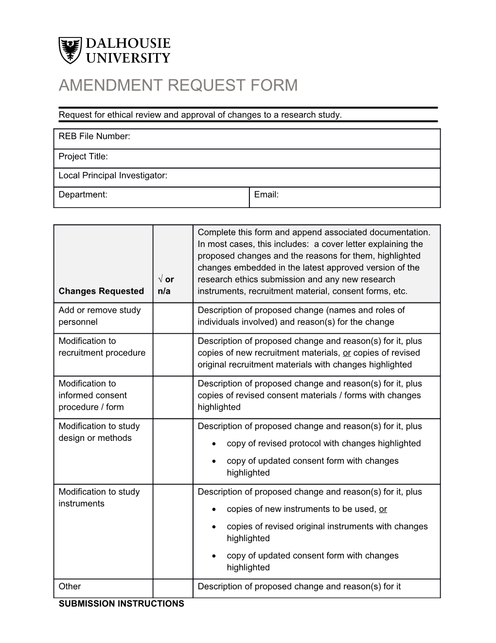 Request for Ethics Approval of Amendment to an Approved Project