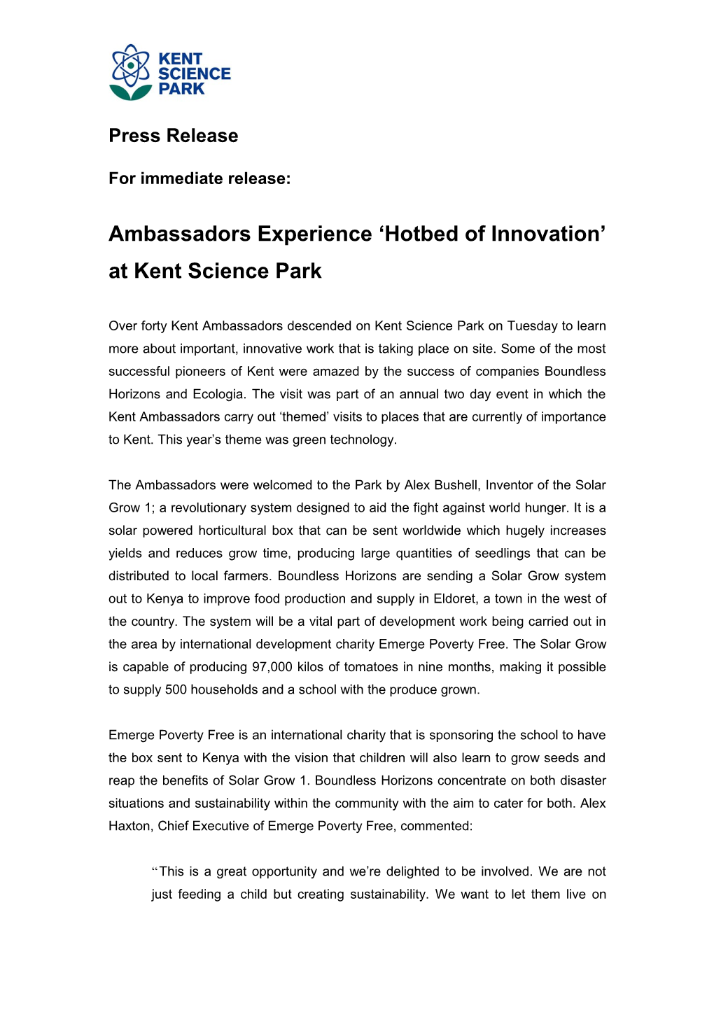 Ambassadors Blown Away by Visit to Kent Science Park