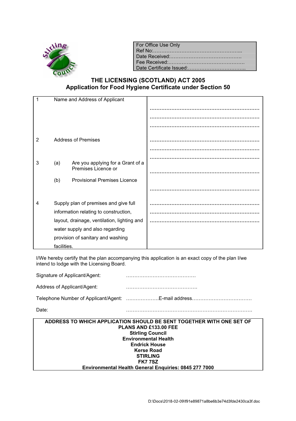 Provisional Premises Licence Application