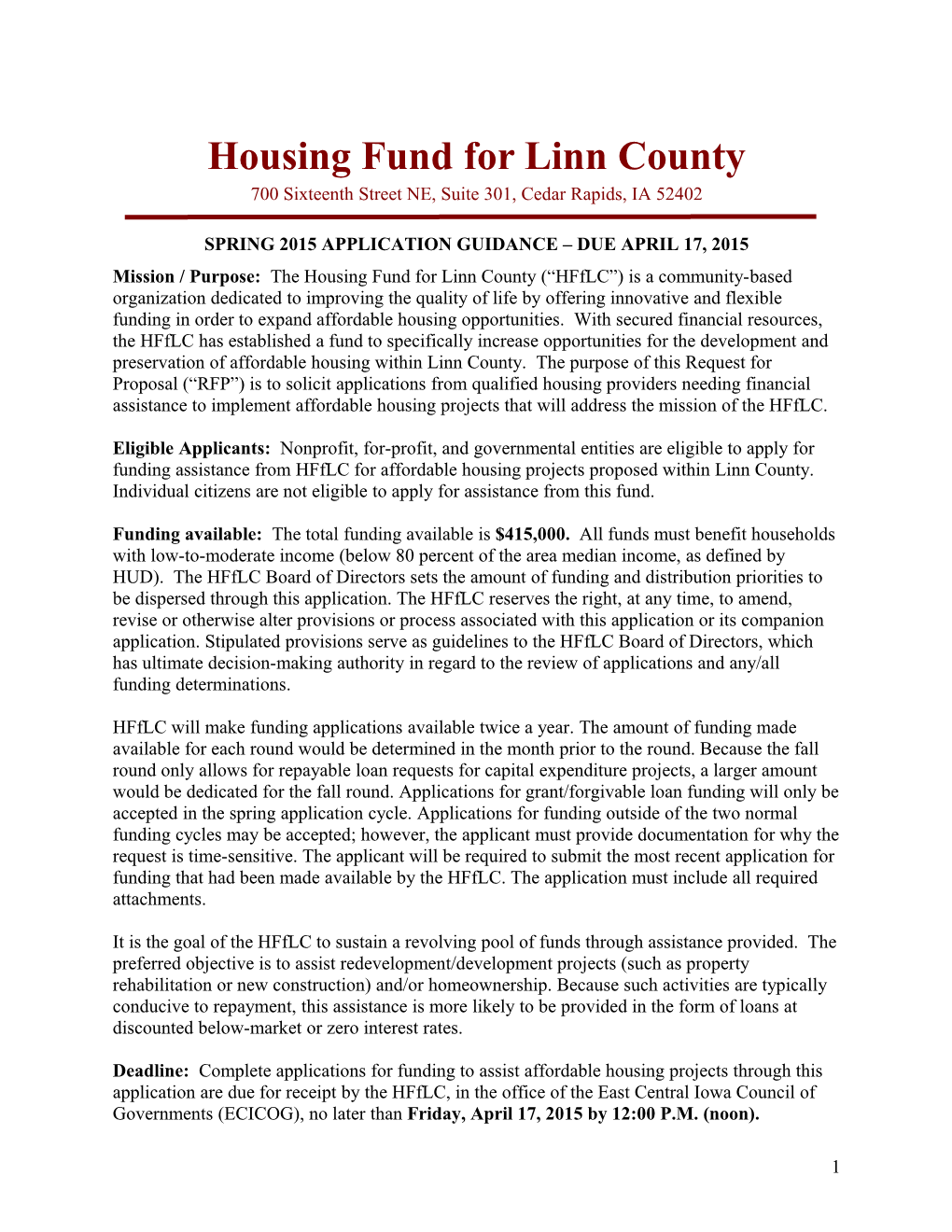 Housing Fund for Linn County