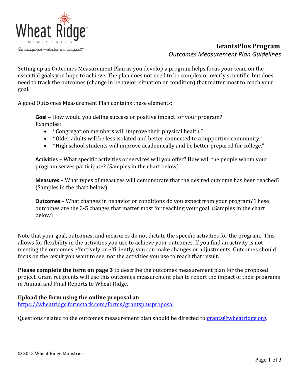 Outcomes Measurement Plan Guidelines