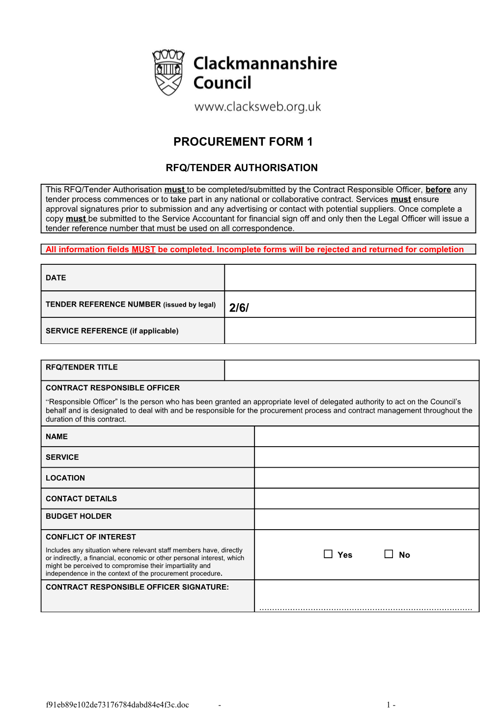 Tender (Itt) - Authorisation, Reporting and Monitoring