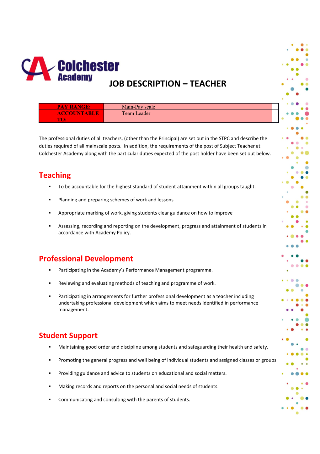 Job Description Teacher