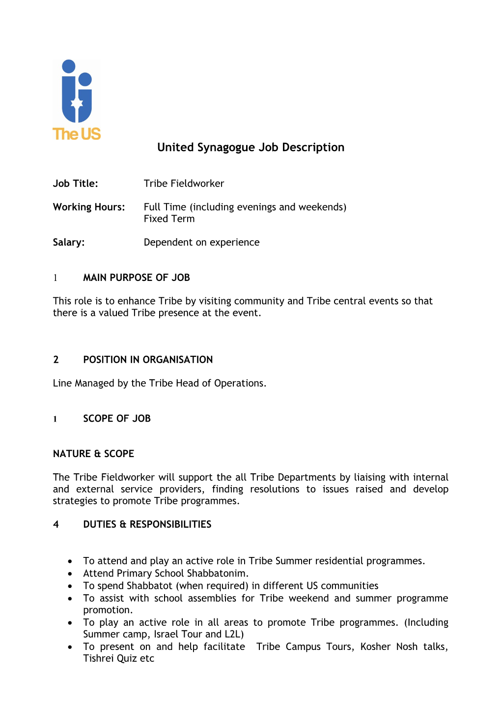 United Synagogue Job Description