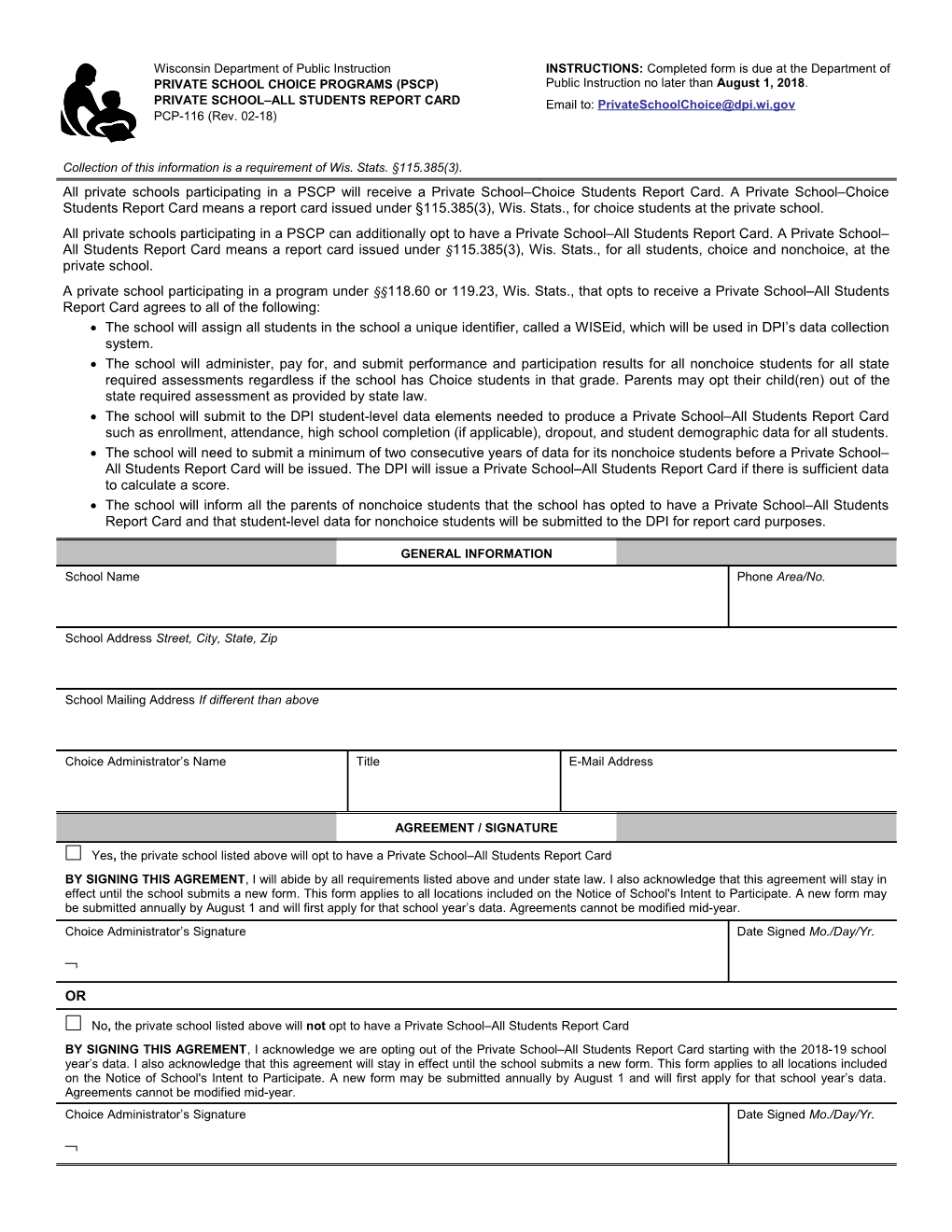 PI-MPS-PCP-2 Milwaukee Parental Choice Program Notice of School's Intent to Participate