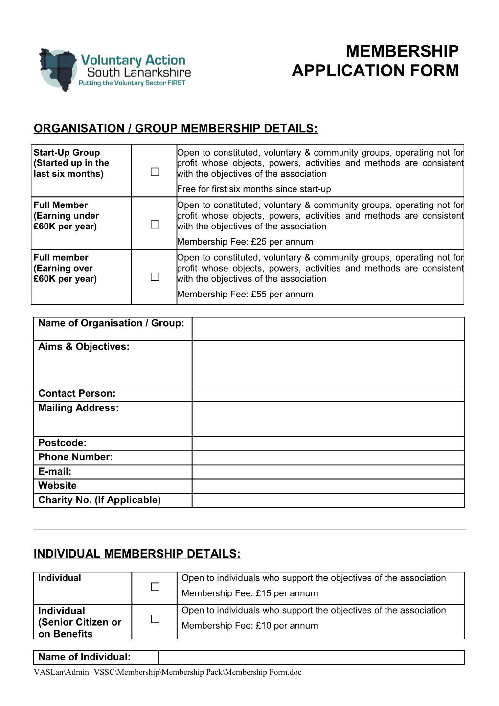 Organisation / Group Membership Details