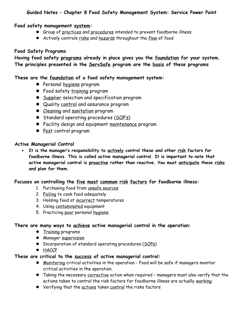 Guided Notes Chapter 5 the Flow of Food, Purchasing, Receiving and Storage Power Point