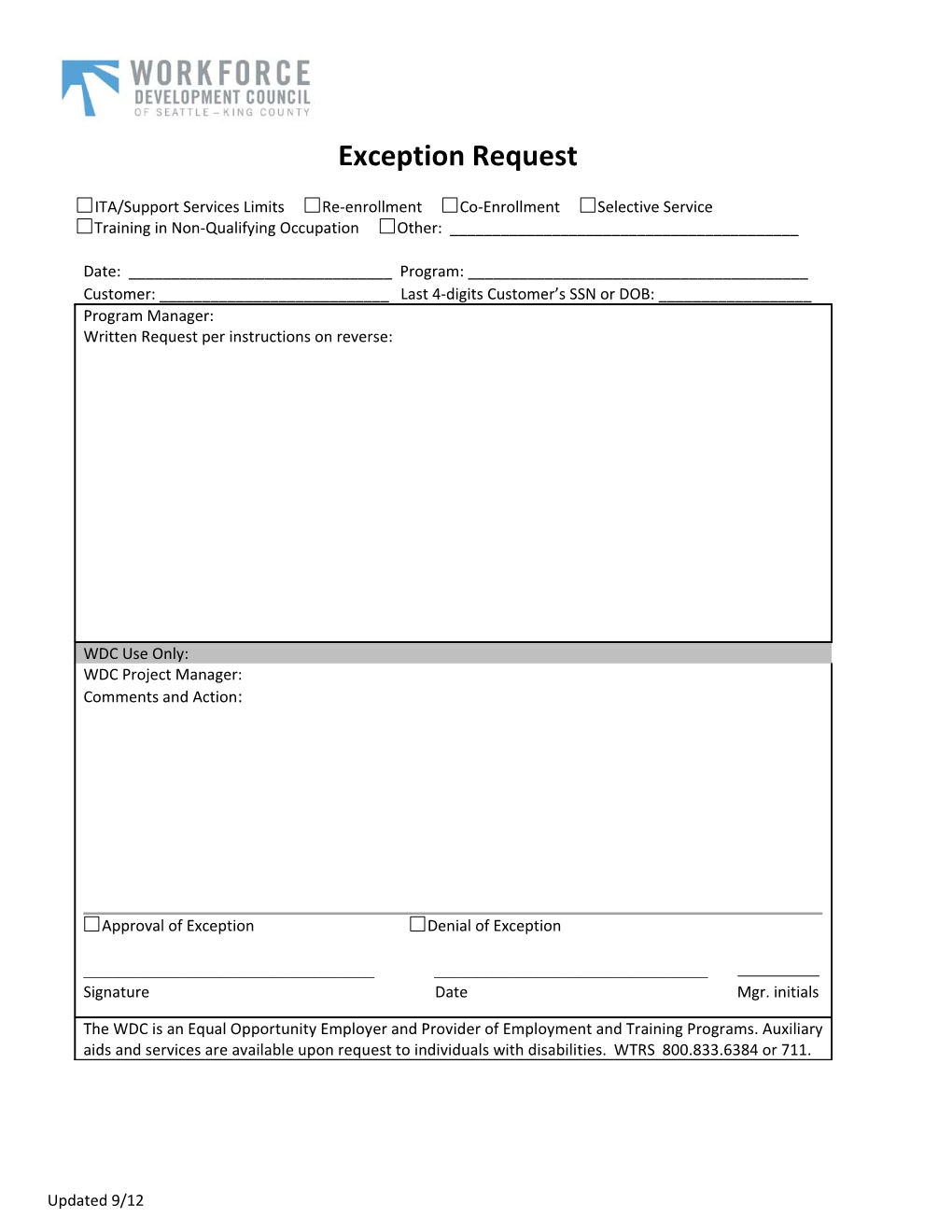 Exception Request Instructions