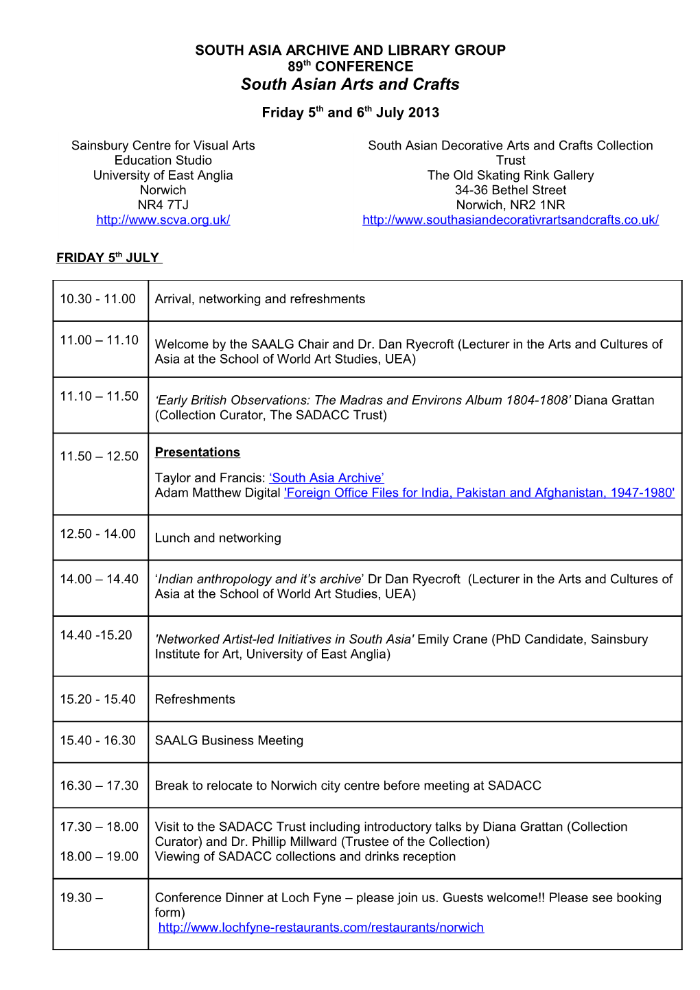 SAALG Provisional Programme for Friday 19 February 2009