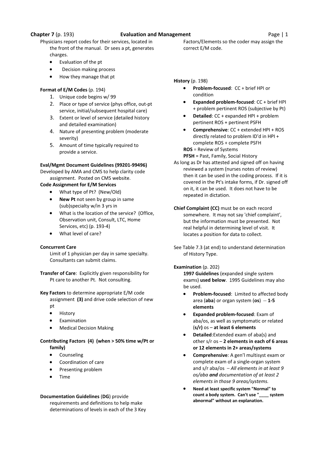 Chapter 7 (P. 193) Evaluation and Management Page 2