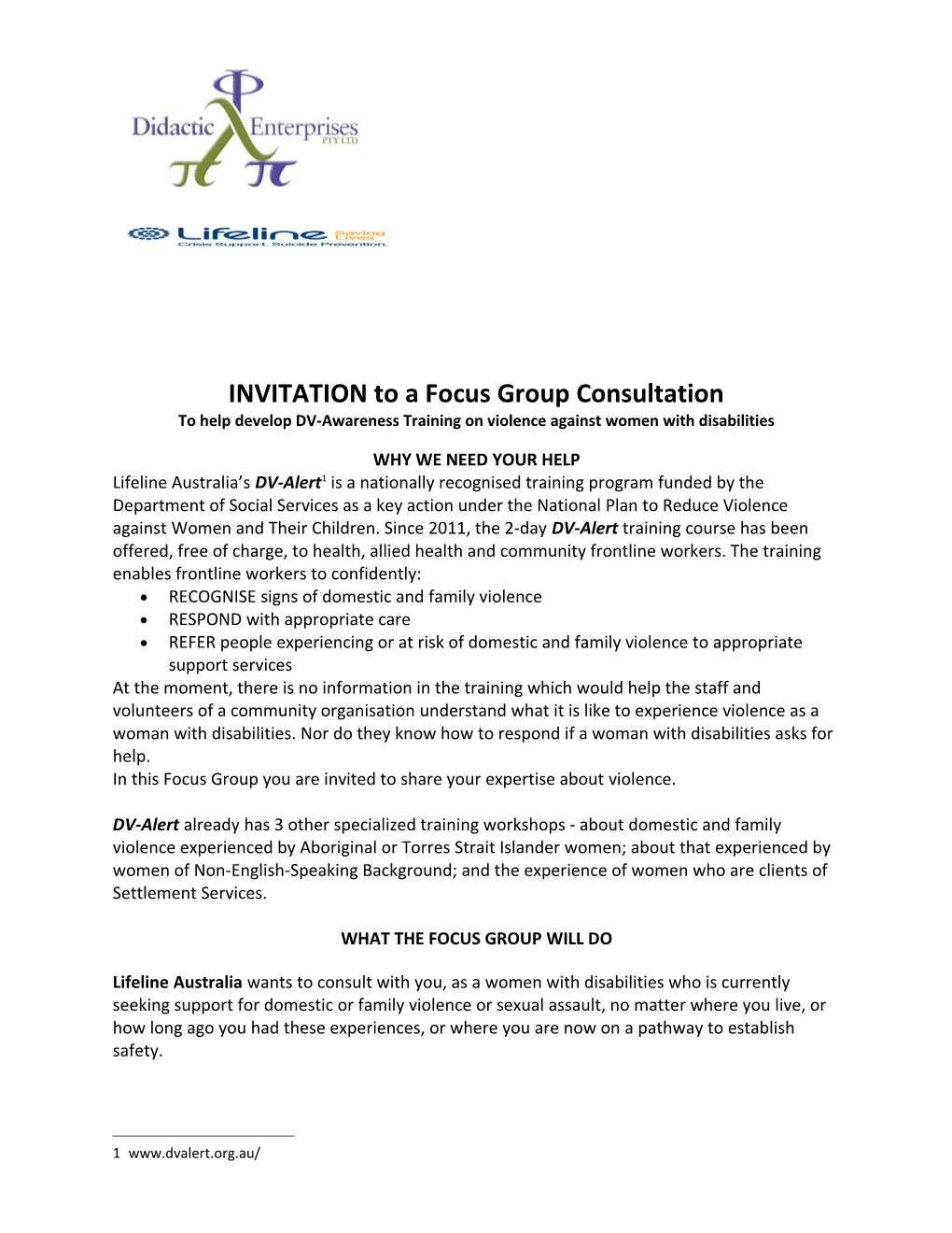 INVITATION to a Focus Group Consultation
