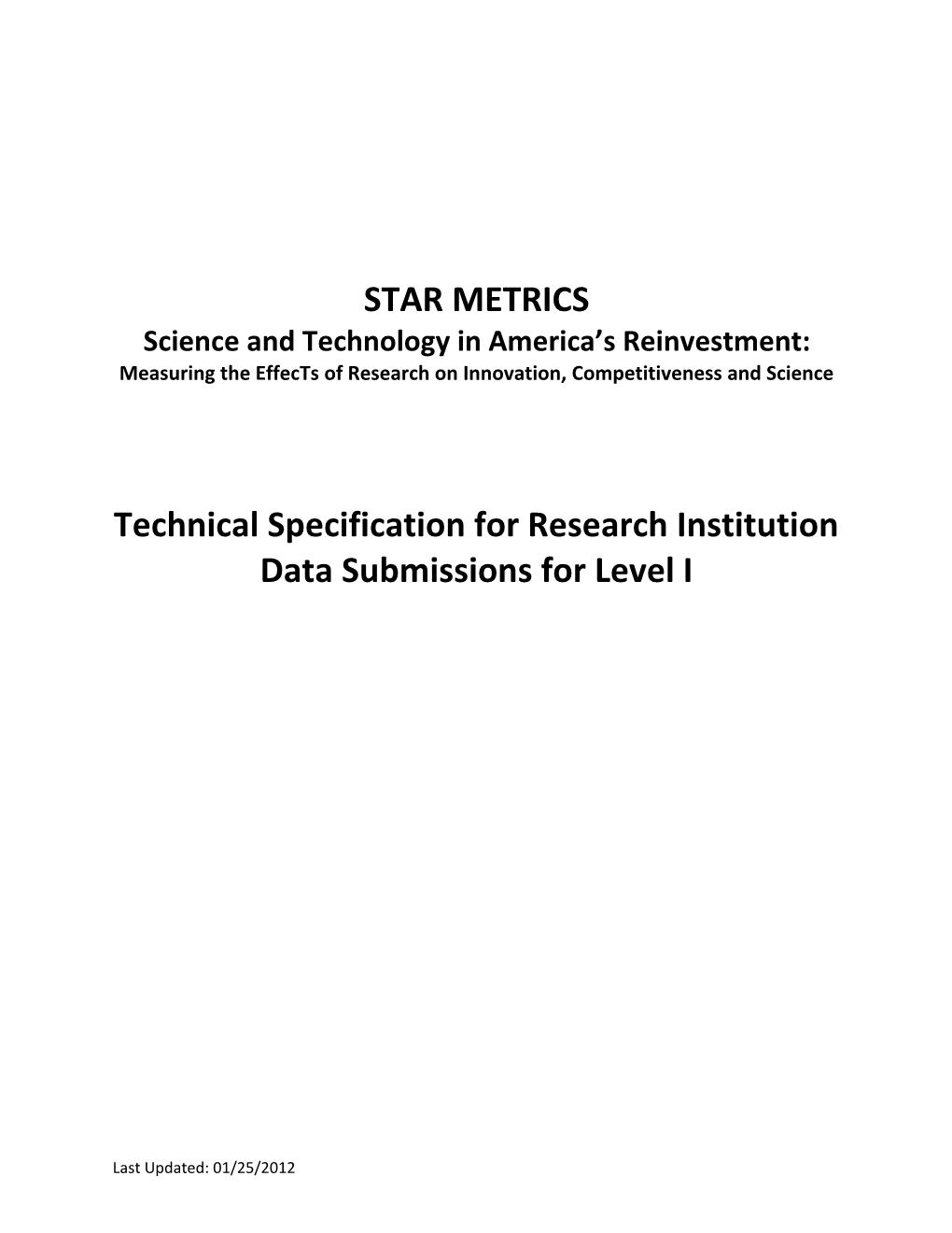 Technical Specification for Research Institution Data Submissions for Level I