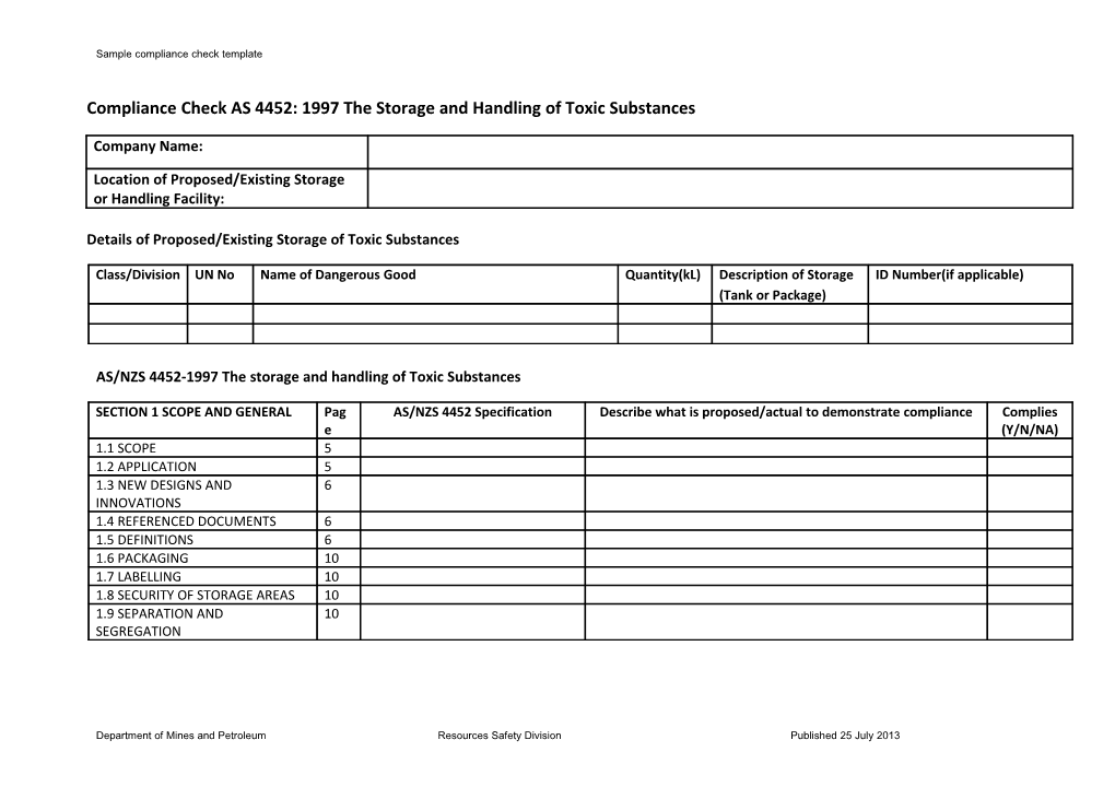 AS4452 Sample Compliance Check Template
