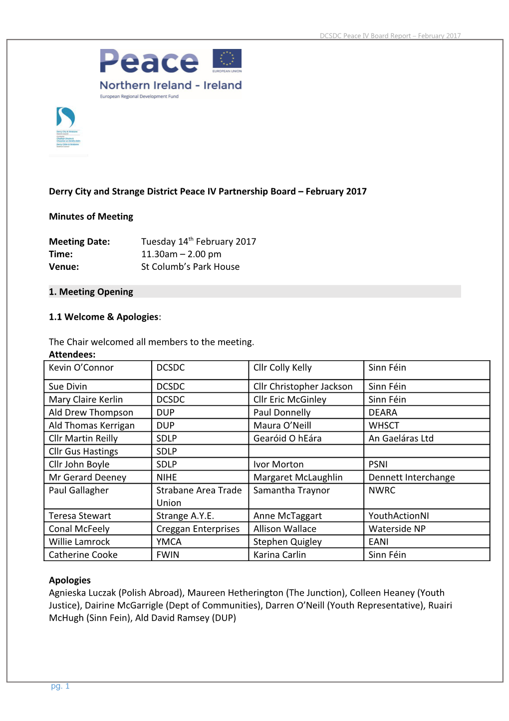 Derry City and Strange District Peace IV Partnership Board February 2017