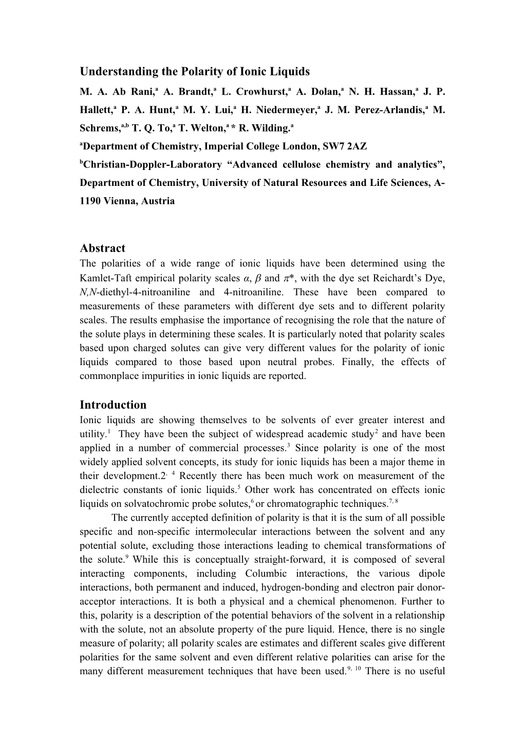 Understanding the Polarity of Ionic Liquids