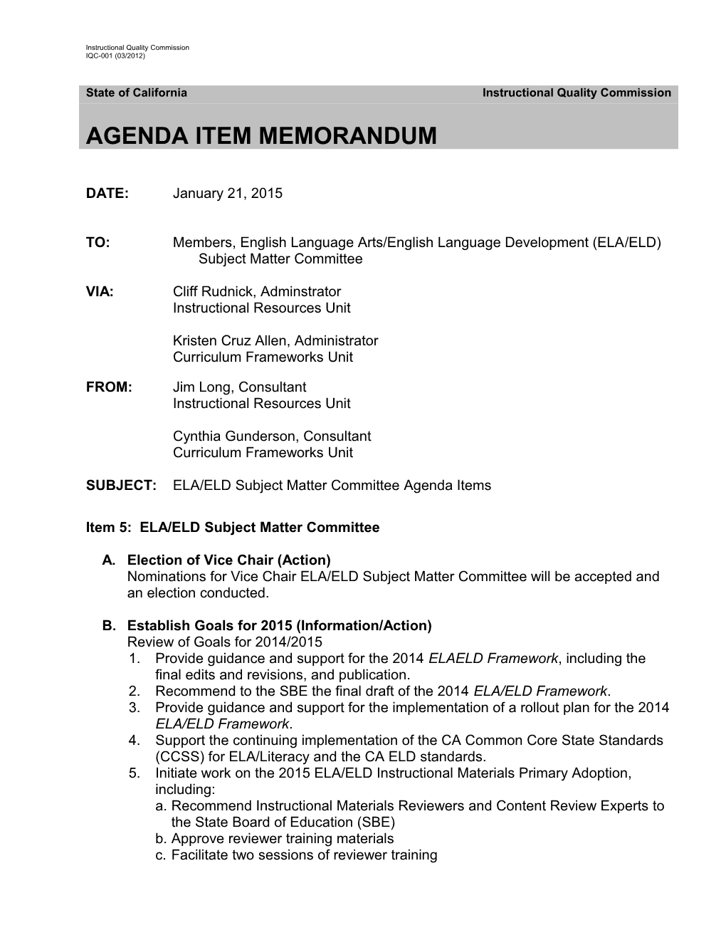 February 2015 ELA/ELD SMC - Instructional Quality Commission (CA Dept of Education)
