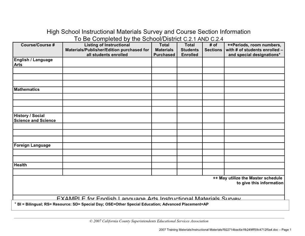 High School Enrollment Form C