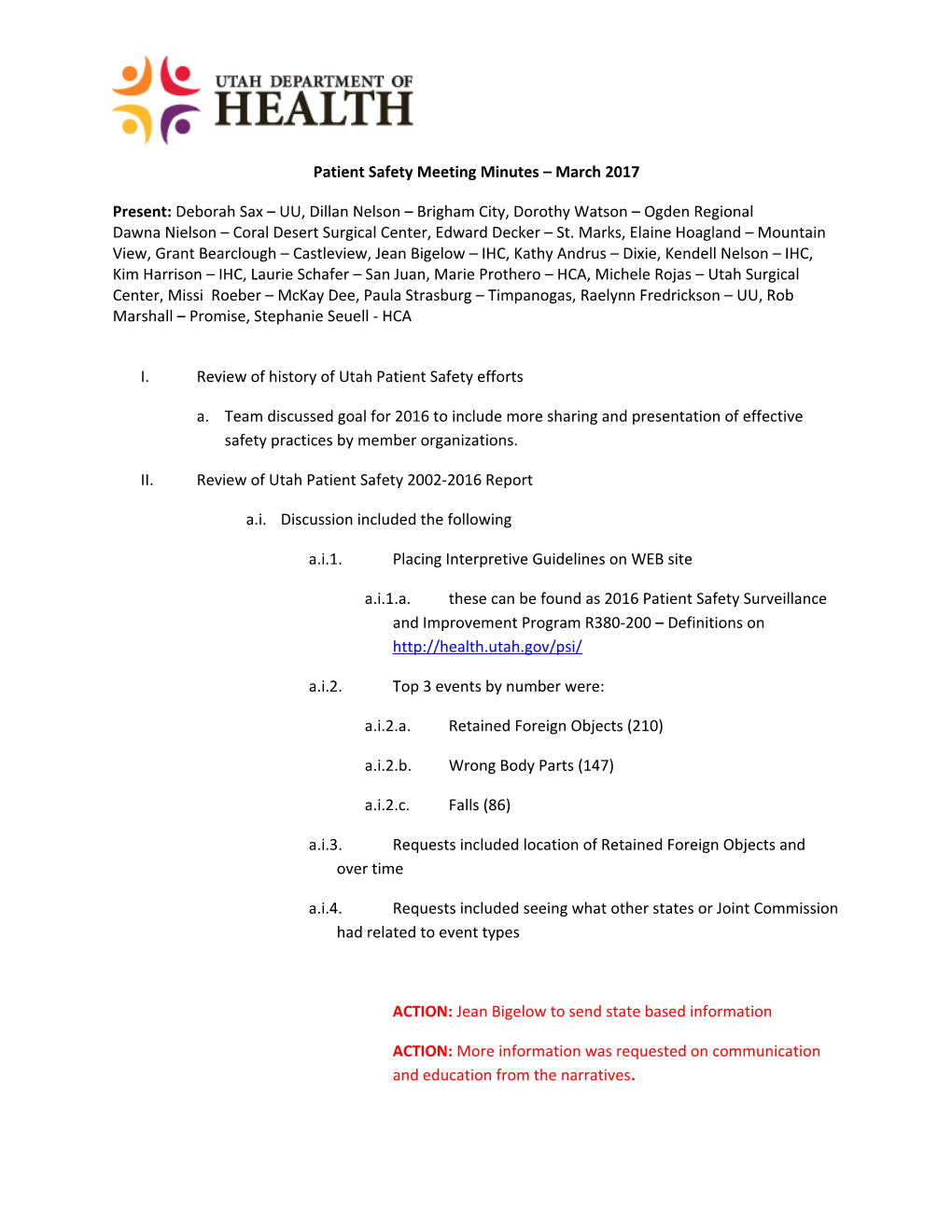 Patient Safety Meeting Minutes March 2017