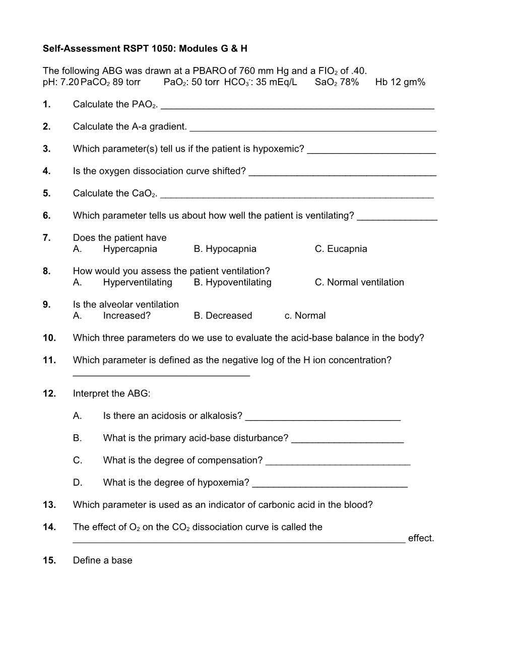 Self-Assessment RSPT 1050: Modules G & H