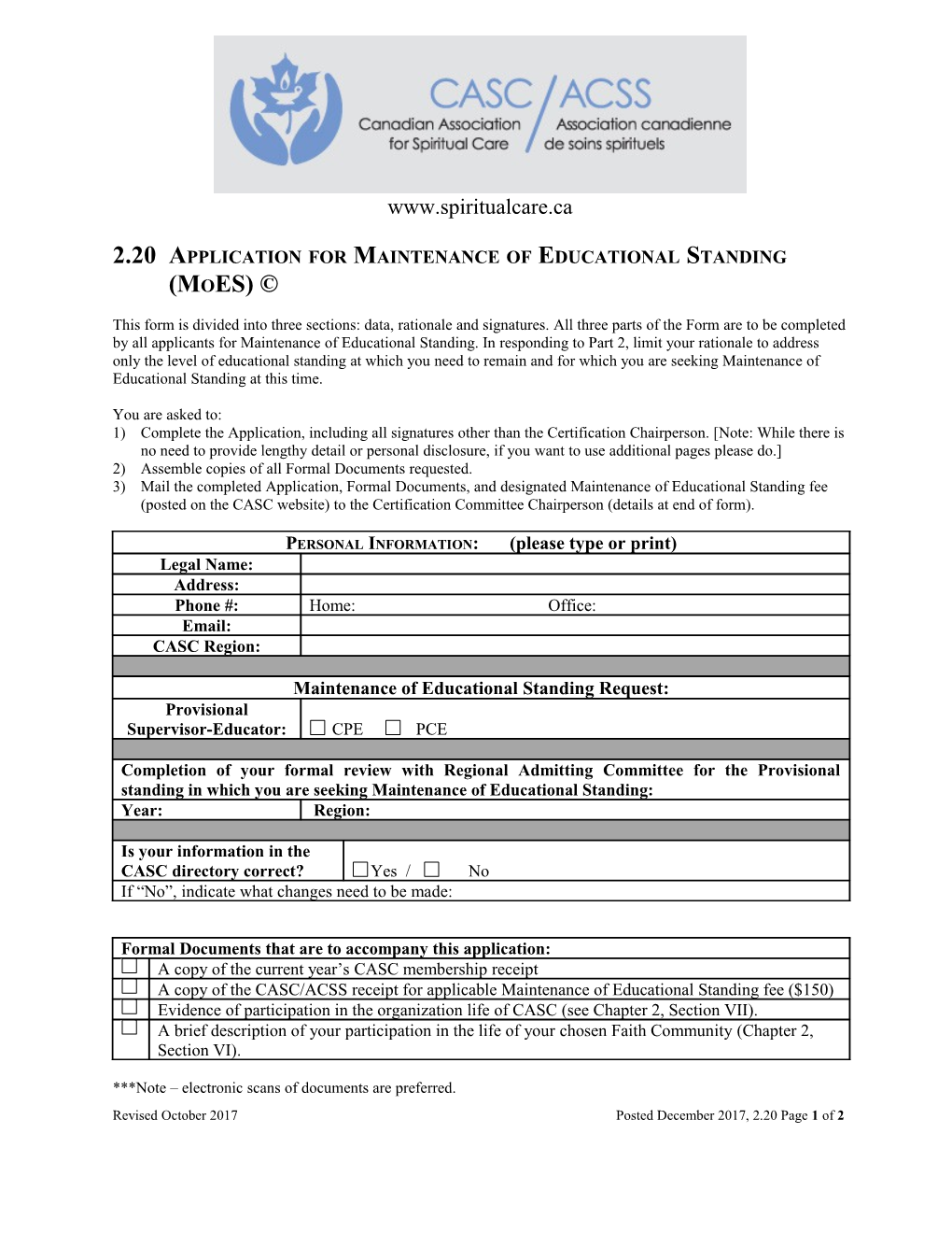 2.20 Application for Maintenance of Educational Standing (Moes)