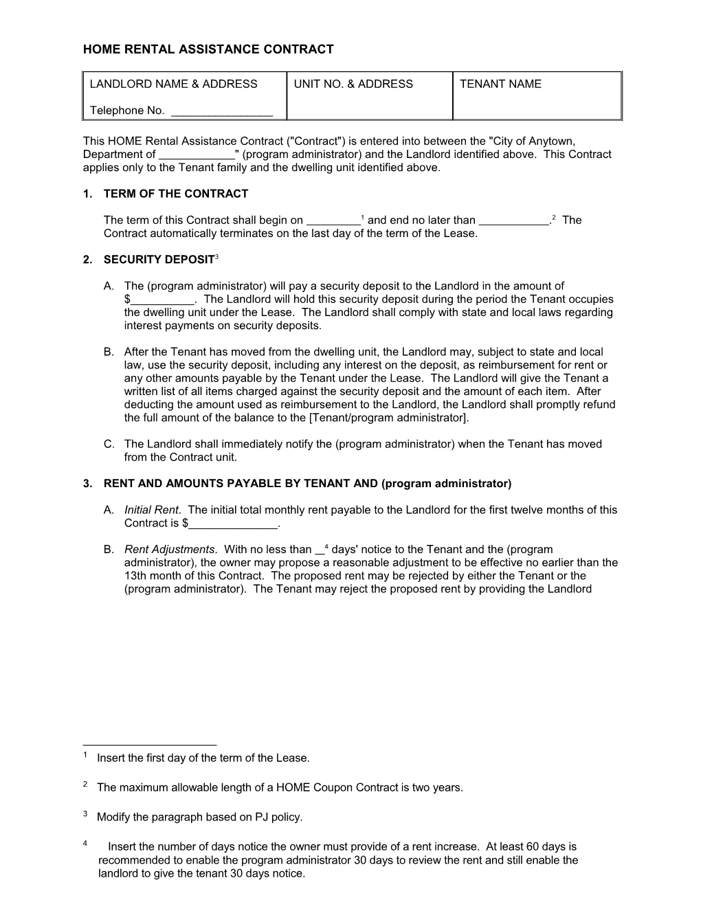 Home Rental Assistance Contract