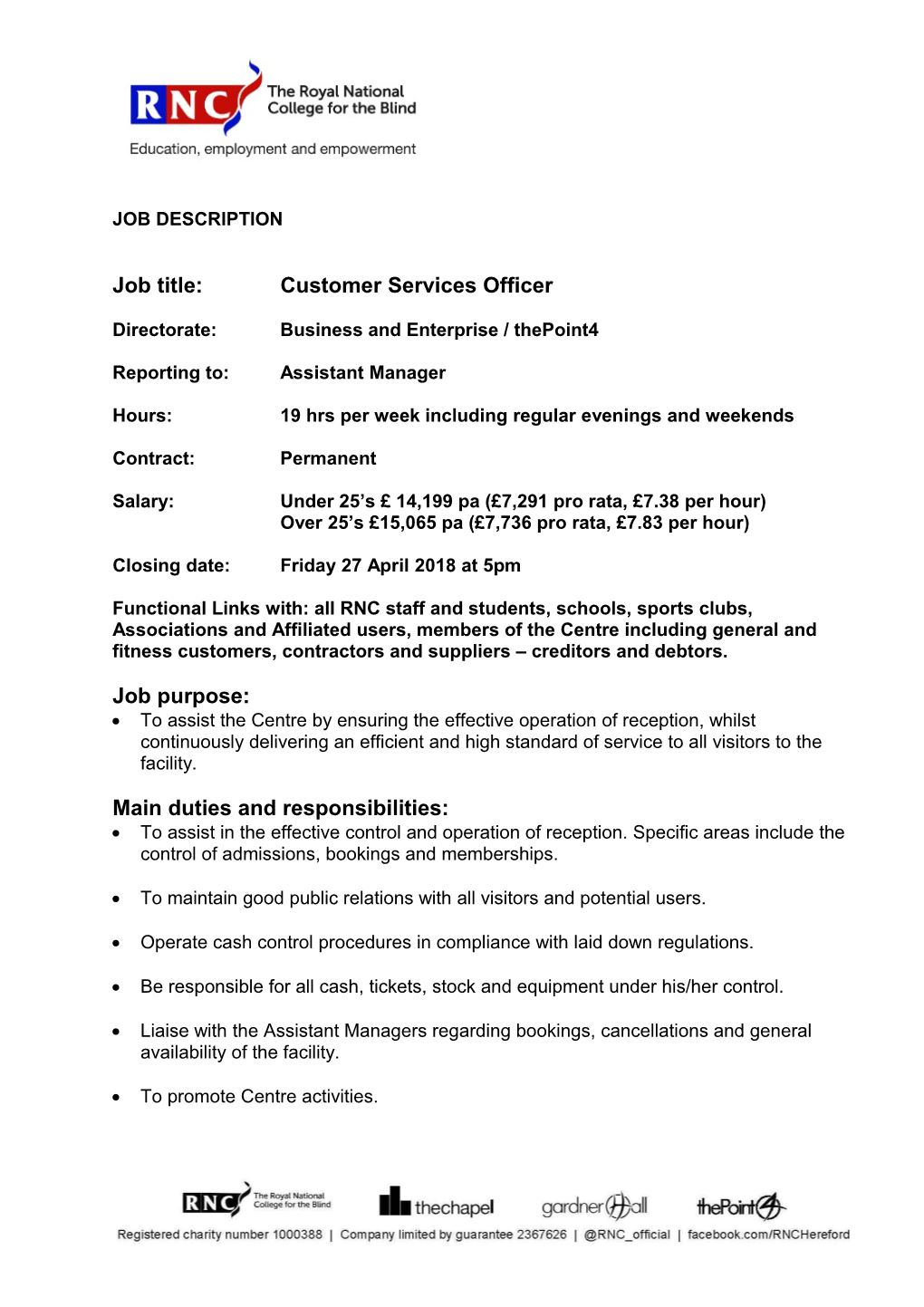 Job Title:Customer Services Officer