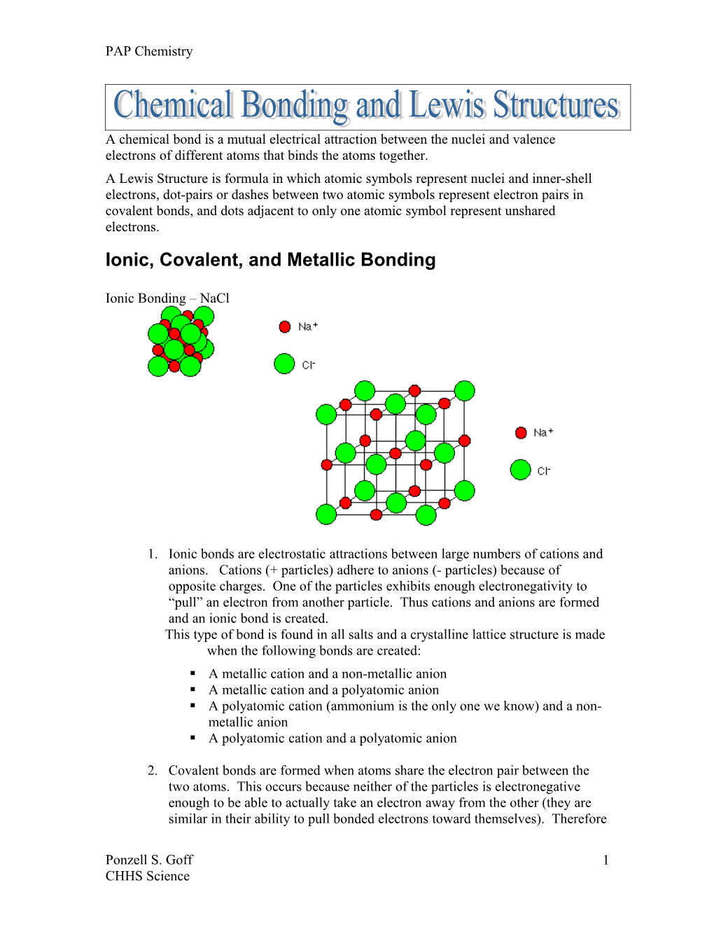 Chemical Bonding And Lewis Structures