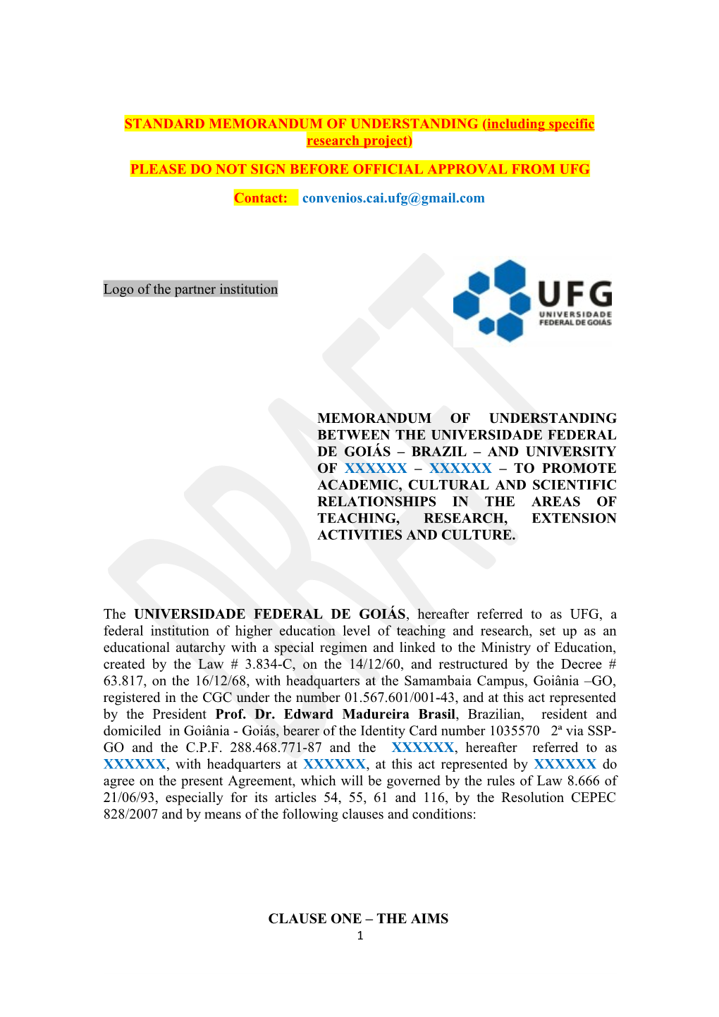 Please Do Not Sign Before Official Approval from Ufg