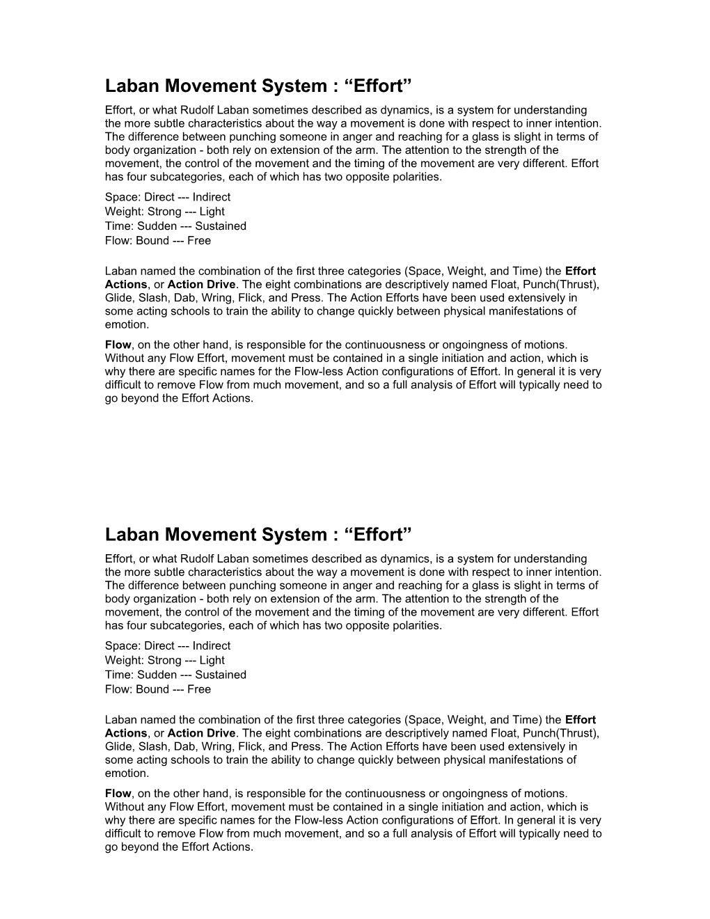 Laban Movement System : Effort