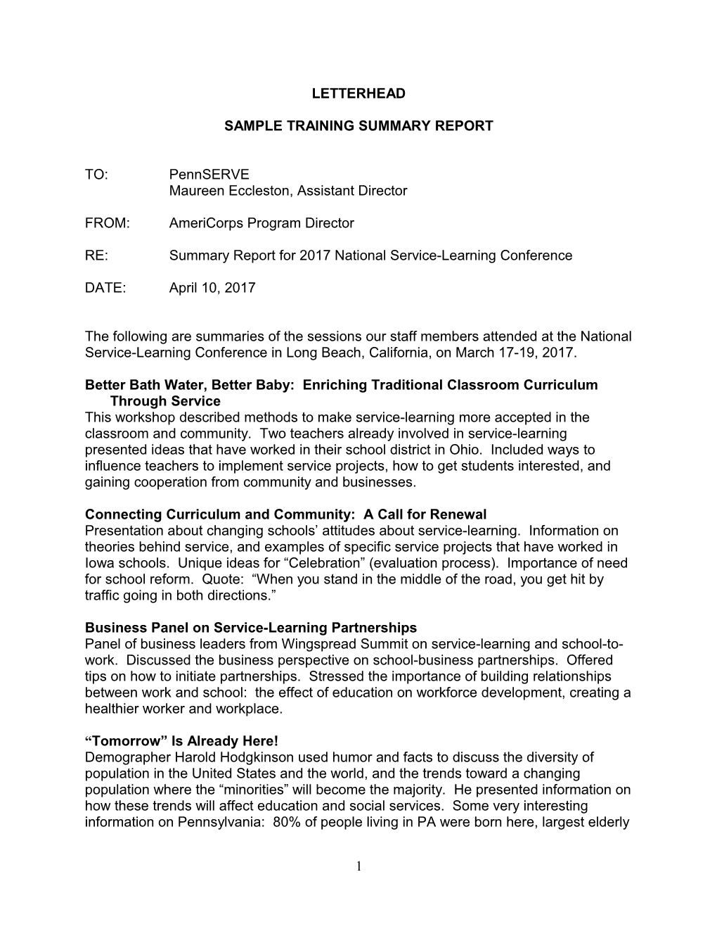 Sample Pdat Training Summary Report