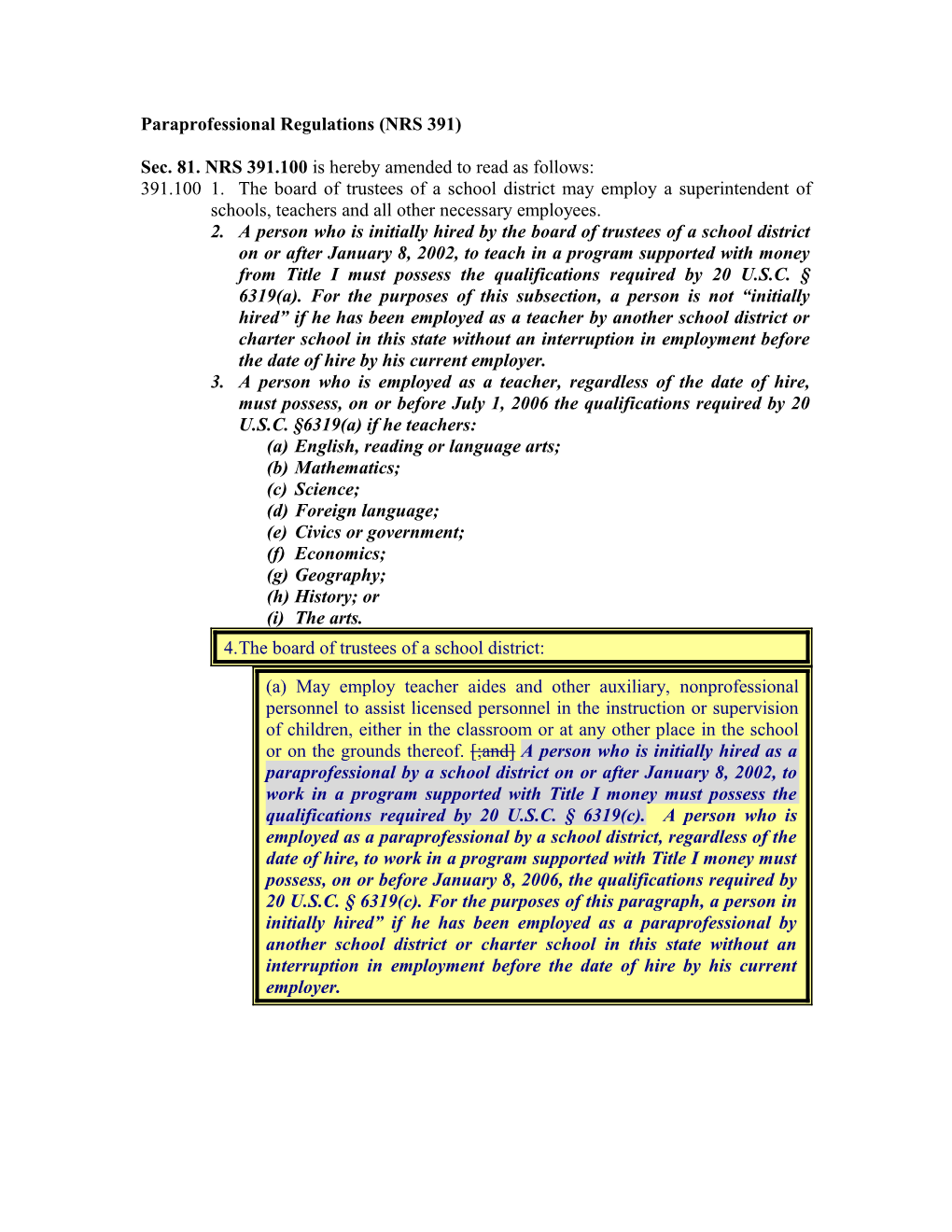 Paraprofessional Regulations (NRS 391)