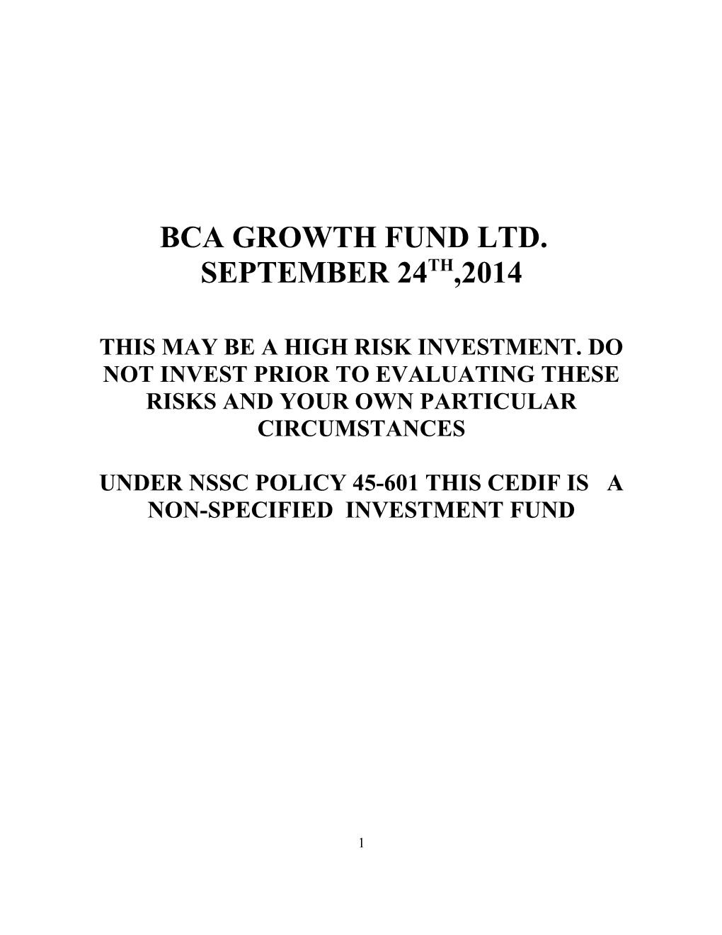 Bca Growth Fund Ltd