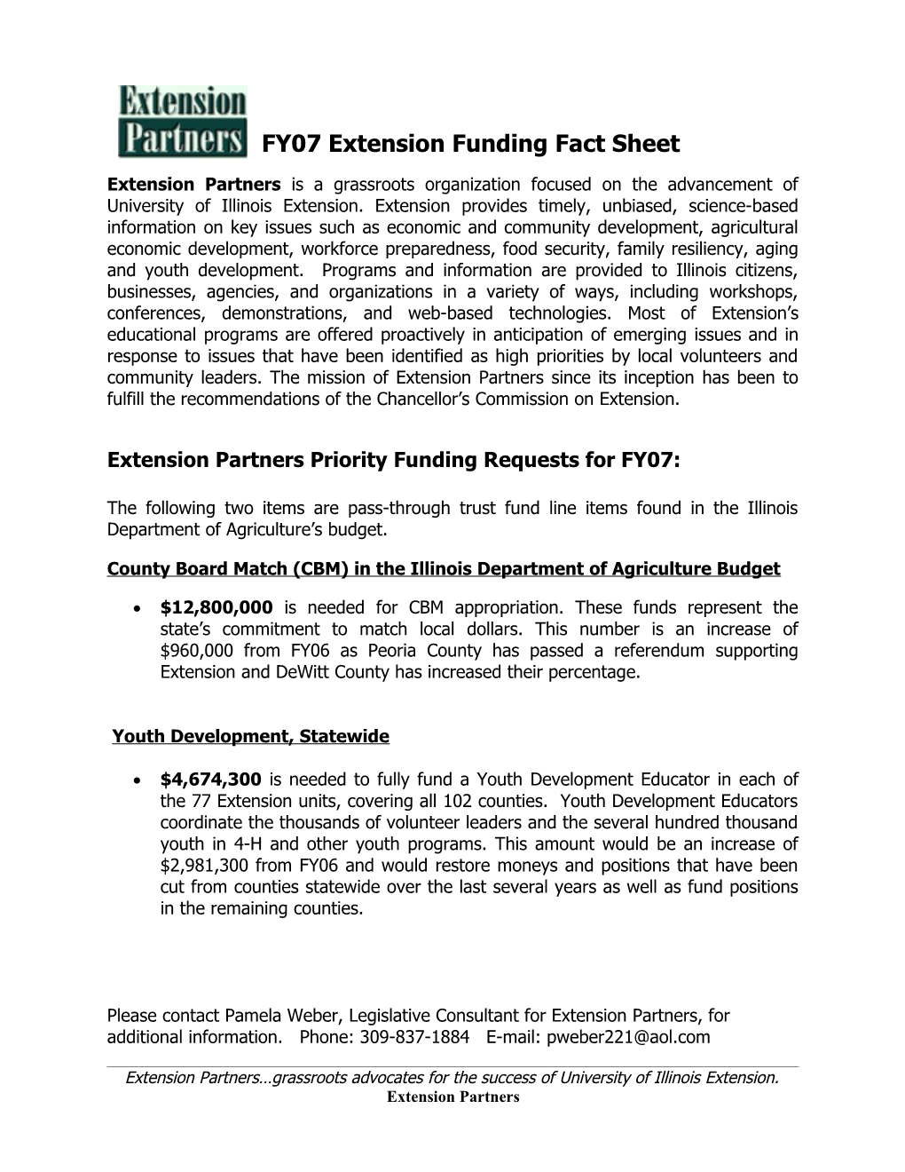 FY07 Extension Funding Fact Sheet