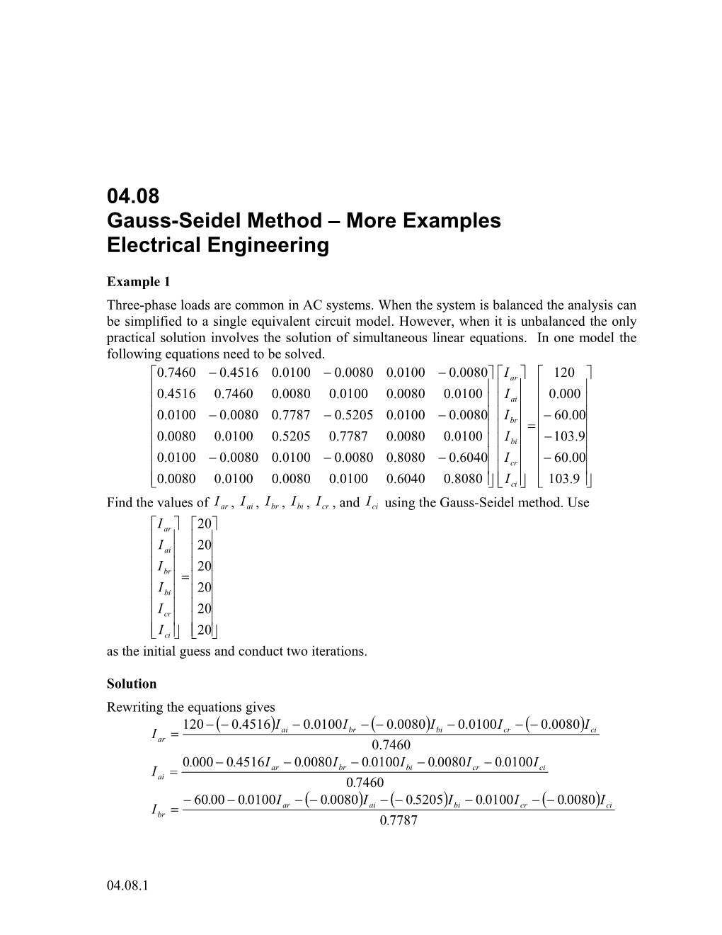 Gauss-Seidel-More Examples: Electrical Engineering