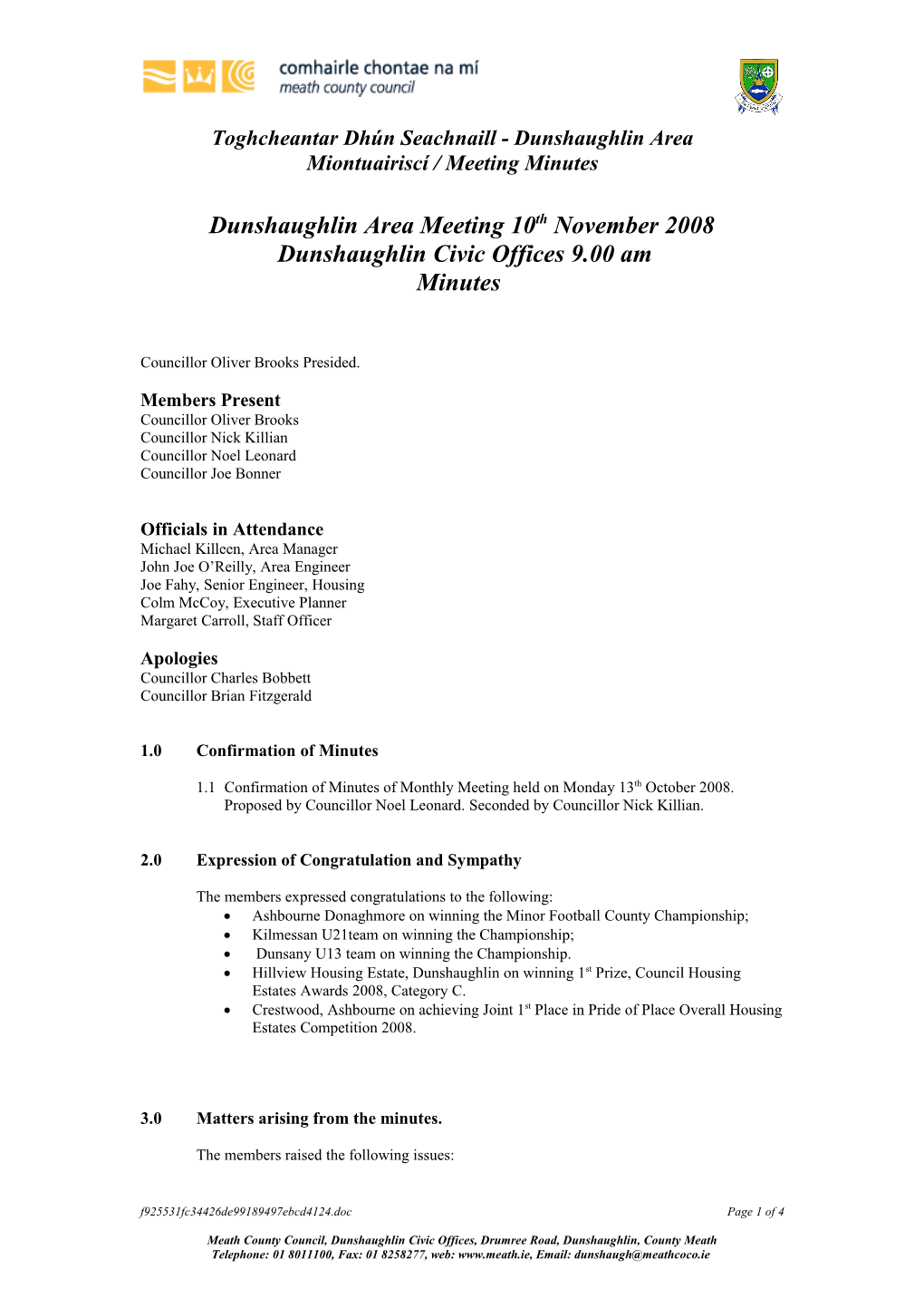 Dunshaughlin Area Meeting 12Th November 2007