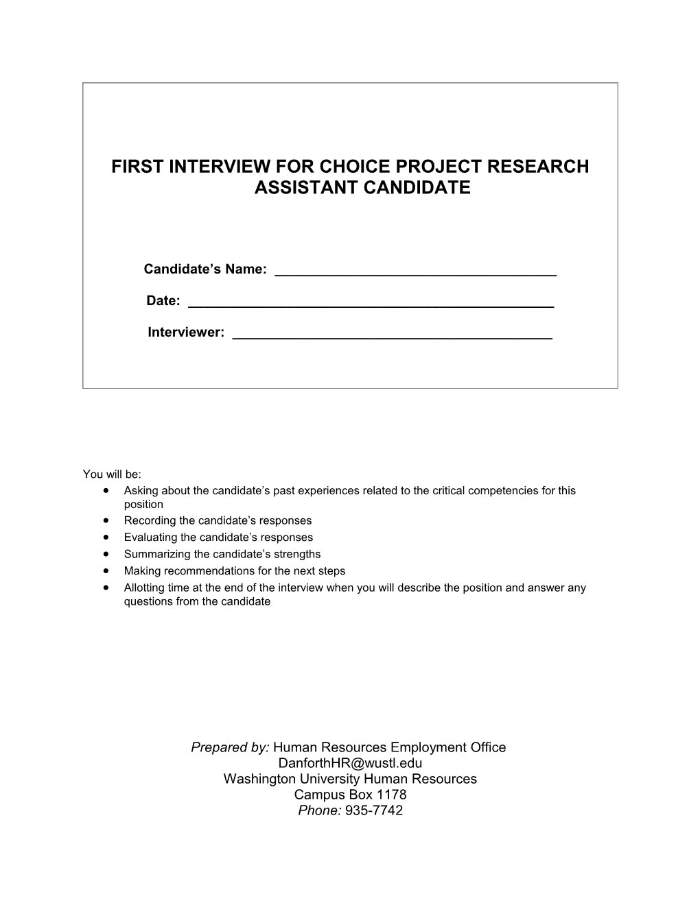 Interview Guide: Administrative Assistant I - Research