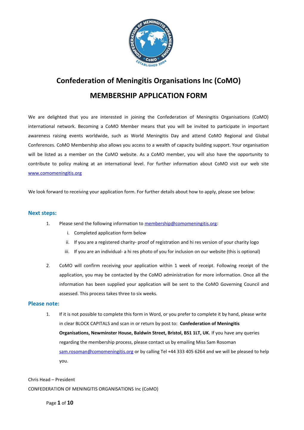 Confederation of Meningitis Organisations Inc (Como)