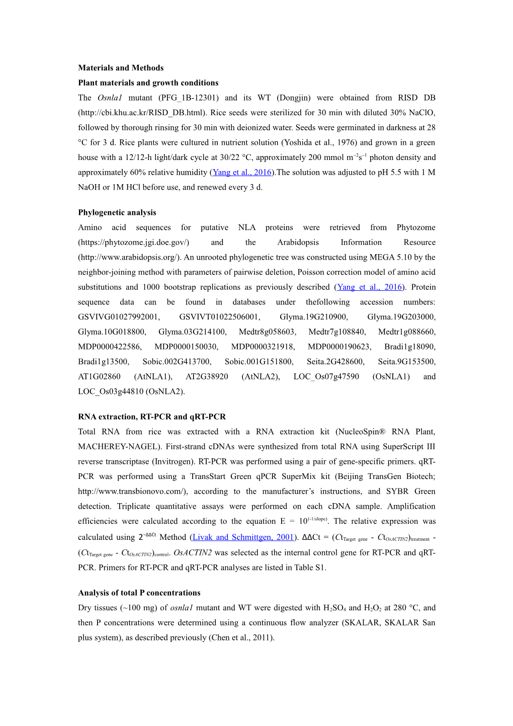 Plant Materials and Growth Conditions